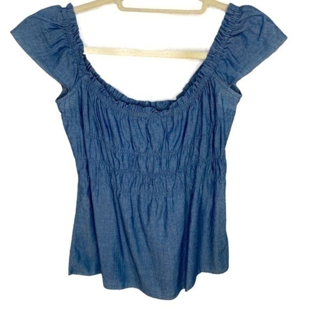Theory Denim Ruffle Blouse Size Medium